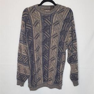 Cortina Italia Men's 80's L Crewneck Woven Geometric Style Pullover Sweater